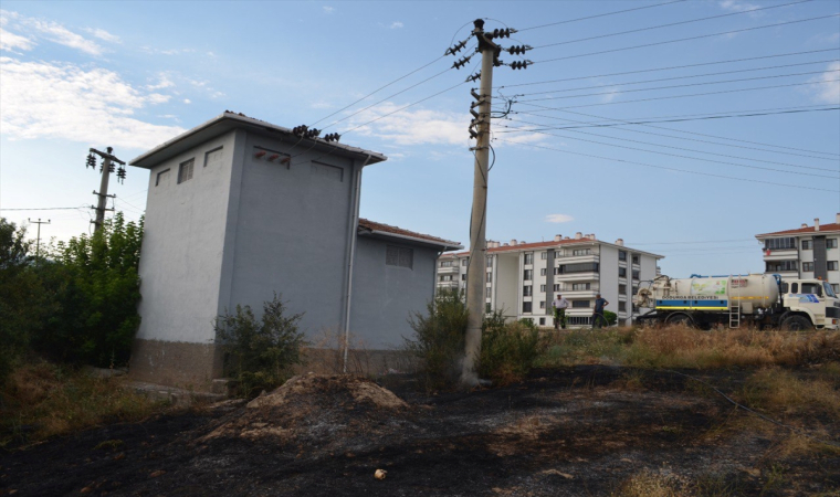 Elektrik direğinden düşen kıvılcımların çıkardığı yangın söndürüldü