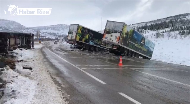 Kar yağışının etkili olduğu ilde kaza nedeniyle ulaşım aksıyor