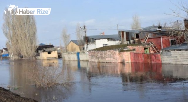 Karların erimesinin ardından 15 ev ve bazı ahırları su bastı