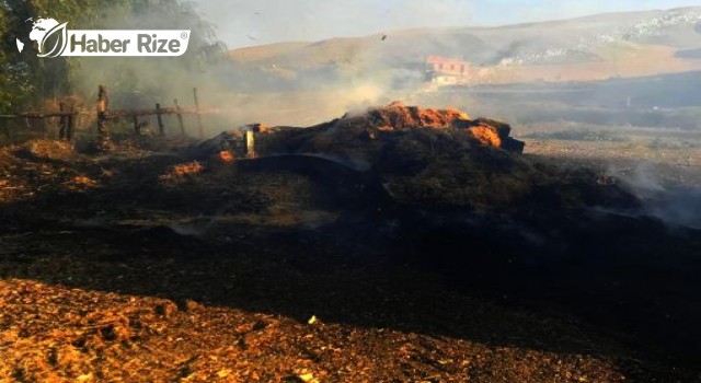 Amasya’da Saman Yüklü Römork Yandı