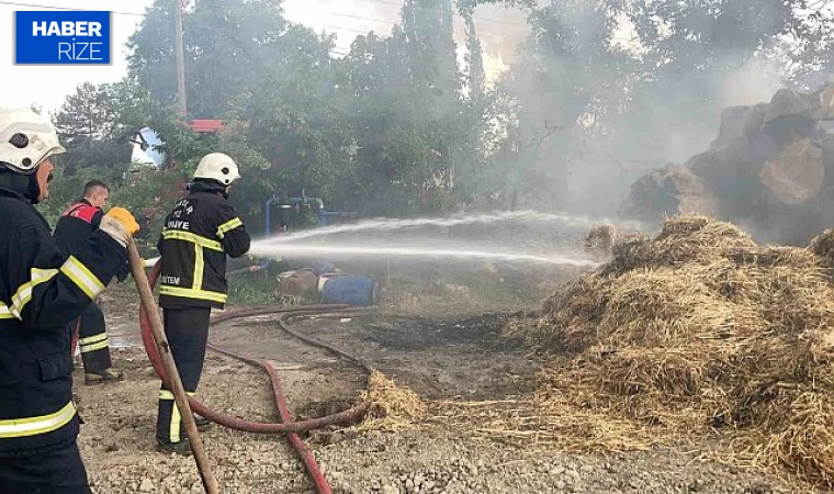 Çıkan yangında 3 bin saman balyası yandı