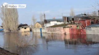 Karların erimesinin ardından 15 ev ve bazı ahırları su bastı